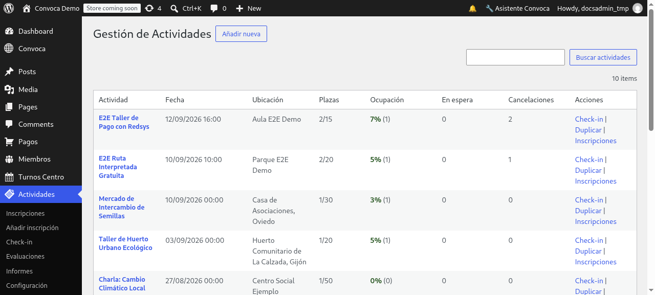 Gestión de Actividades (Convoca Enroll)